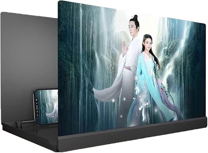 Screen Magnifier, Mobile Phone 3D Magnifier Projector Expander Screen for Movies, Videos and Gaming, Supports All Smartphones(Black+Glasses,60inch)