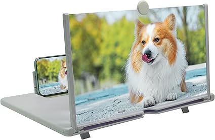 16" Mobile Phone Screen Magnifier，3D HD Mobile Phone Magnifier Projector Screen for Movies, Videos, Foldable Phone Stand with Screen Amplifier，Supports All Smartphones (White, 16 inches)